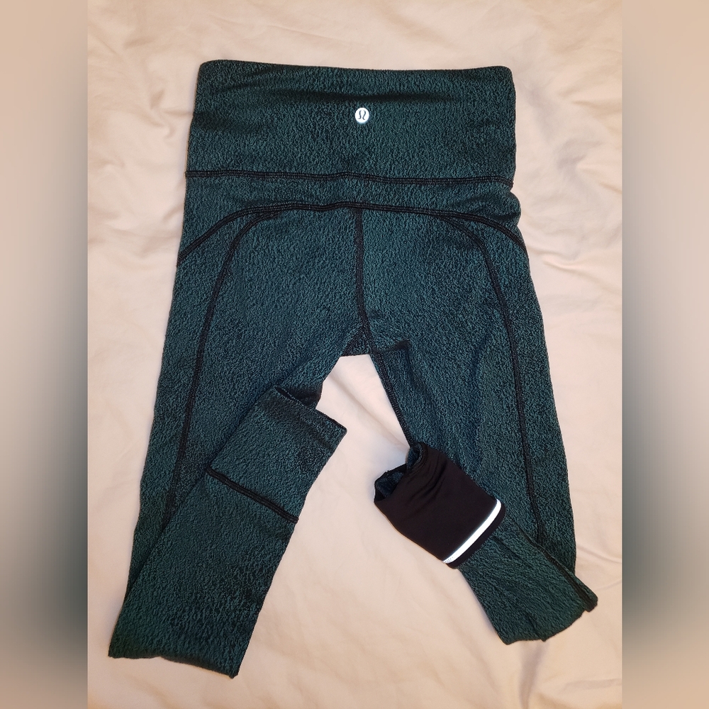 Lululemon Rush Hour Tight sz-6 28" Running Luon Spiral Jacquard Green black.